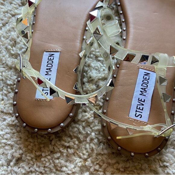 Steve Madden Travel Tan Flat Sandal Crystals Size 7.5 - Picture 4 of 7